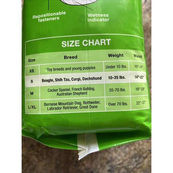 Disposable Dog Diapers Sz S 10-35lbs 14-22in Waist 18 Count Wetness Indicator - Picture 4 of 6